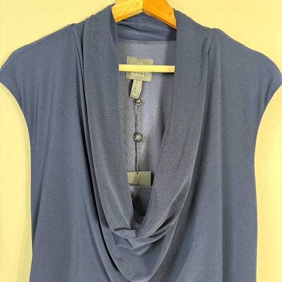 NWT Adrianna Papell Cowl Neck Draped Maxi Dress Women's 16W Navy Gown Sparkly - Picture 8 of 16